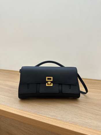 Uubags Balenciaga Bel Air small clutch on strap in black smooth calfskin, aged-gold hardware