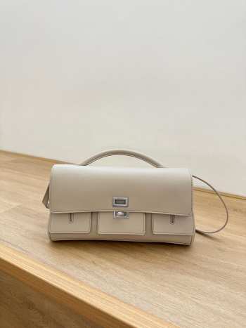 Uubags Balenciaga Bel Air small clutch on strap in almond smooth calfskin, aged-silver hardware