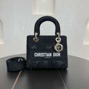 Uubags Dior Black D-Lace Embroidery Medium Lady D-Lite Bag 24x20x11cm - 1