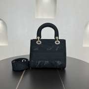 Uubags Dior Black D-Lace Embroidery Medium Lady D-Lite Bag 24x20x11cm - 6