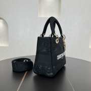 Uubags Dior Black D-Lace Embroidery Medium Lady D-Lite Bag 24x20x11cm - 5