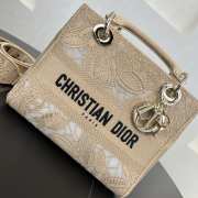 Uubags Dior Beige D-Lace Embroidery Medium Lady D-Lite Bag 24x20x11cm - 3