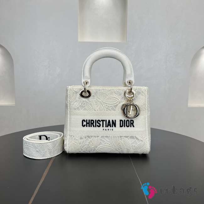 Uubags Dior White D-Lace Embroidery Medium Lady D-Lite Bag 24x20x11cm - 1