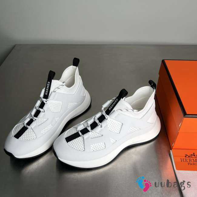 Uubags Hermes Katana sneaker in knit and white calfskin with graphic cut-out detail - 1