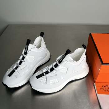 Uubags Hermes Katana sneaker in knit and white calfskin with graphic cut-out detail