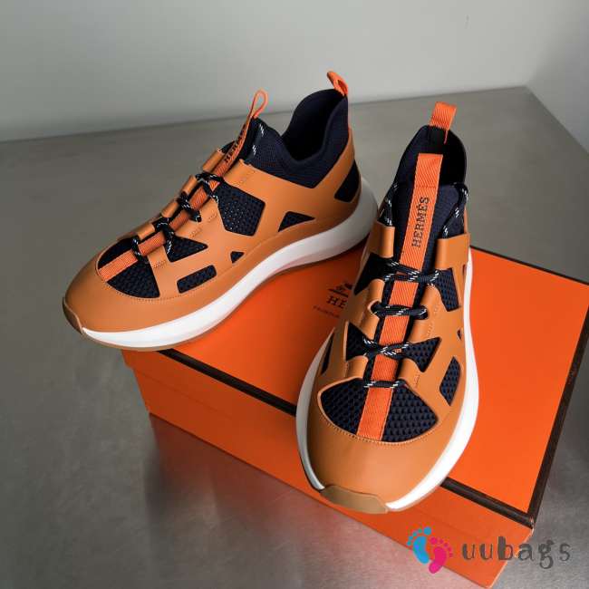 Uubags Hermes Katana sneaker in knit and marine/natural calfskin with graphic cut-out detail - 1
