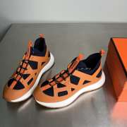 Uubags Hermes Katana sneaker in knit and marine/natural calfskin with graphic cut-out detail - 5