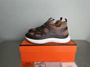 Uubags Hermes Katana sneaker in knit and dark chocolate calfskin with graphic cut-out detail - 6