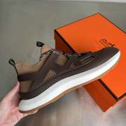 Uubags Hermes Katana sneaker in knit and dark chocolate calfskin with graphic cut-out detail - 5