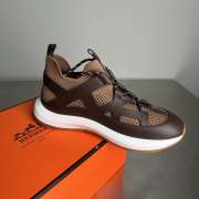 Uubags Hermes Katana sneaker in knit and dark chocolate calfskin with graphic cut-out detail - 4