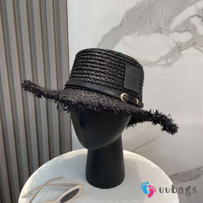 Uubags Loewe Anagram Fringe Raffia Sun Hat In Black - 1