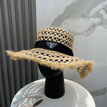 Uubags Prada Raffia Sun Hat In Black