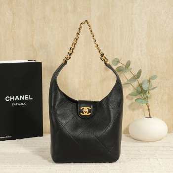 Uubags Chanel Small Hobo Bag Shiny Lambskin & Gold Plated Metal In Black 27x23x21cm