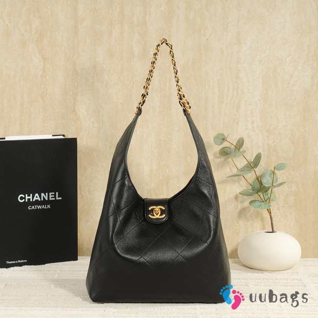 Uubags Chanel Large Hobo Bag Shiny Lambskin & Gold Plated Metal In Black 37x30x14cm - 1