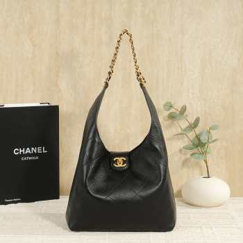 Uubags Chanel Large Hobo Bag Shiny Lambskin & Gold Plated Metal In Black 37x30x14cm
