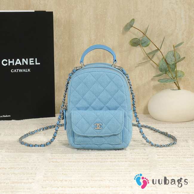 Uubags Chanel Mini Classic Backpack Denim Blue & Silver Metal 18x13x9cm - 1