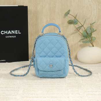 Uubags Chanel Mini Classic Backpack Denim Blue & Silver Metal 18x13x9cm