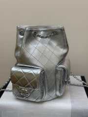Uubags Chanel Backpack Metallic Lambskin and Silver Metal In Silver 24.5x18x8cm - 5