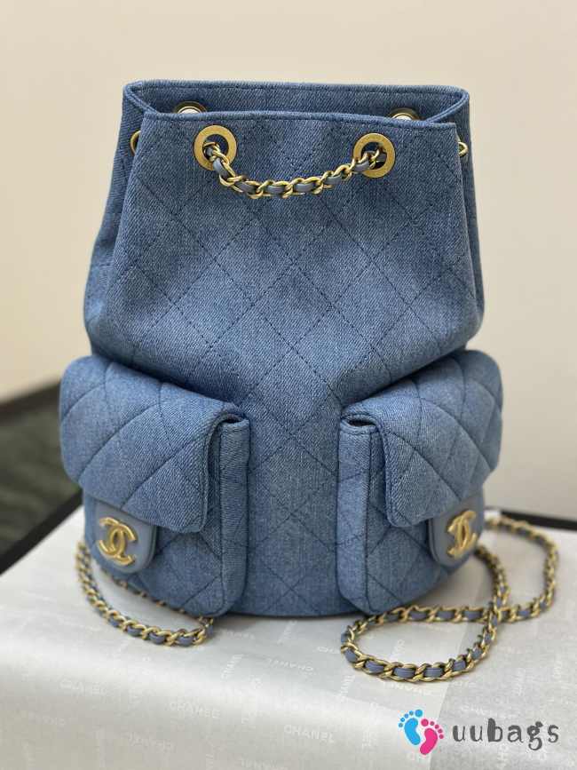Uubags Chanel Backpack Denim Dip & Gold Metallic In Blue 24.5x18x8cm - 1