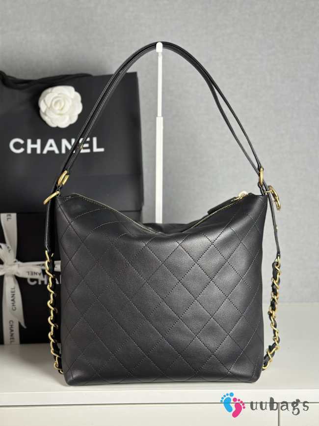 Uubags Chanel Hobo Bag Lambskin & Gold Metal In Black 27x33x10.5cm - 1