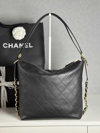 Uubags Chanel Hobo Bag Lambskin & Gold Metal In Black 27x33x10.5cm
