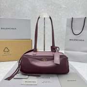 Uubags Balenciaga carrie bowling bag small in dark burgundy calfskin, aged-gold hardware 34x12x12cm - 1
