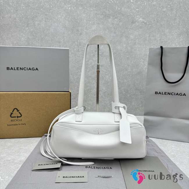 Uubags Balenciaga carry bowling bag small in white calfskin, aged-gold hardware 34x12x12cm - 1