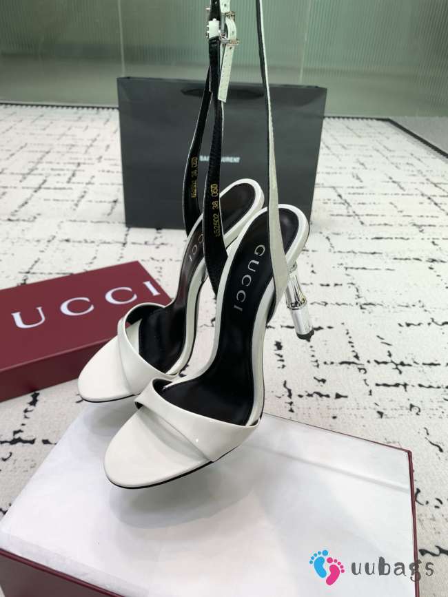 Uubags Gucci slingback sandal white metallic bamboo-effect heel 10.5cm - 1