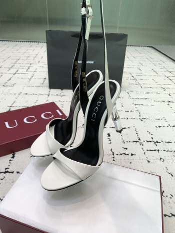 Uubags Gucci slingback sandal white metallic bamboo-effect heel 10.5cm