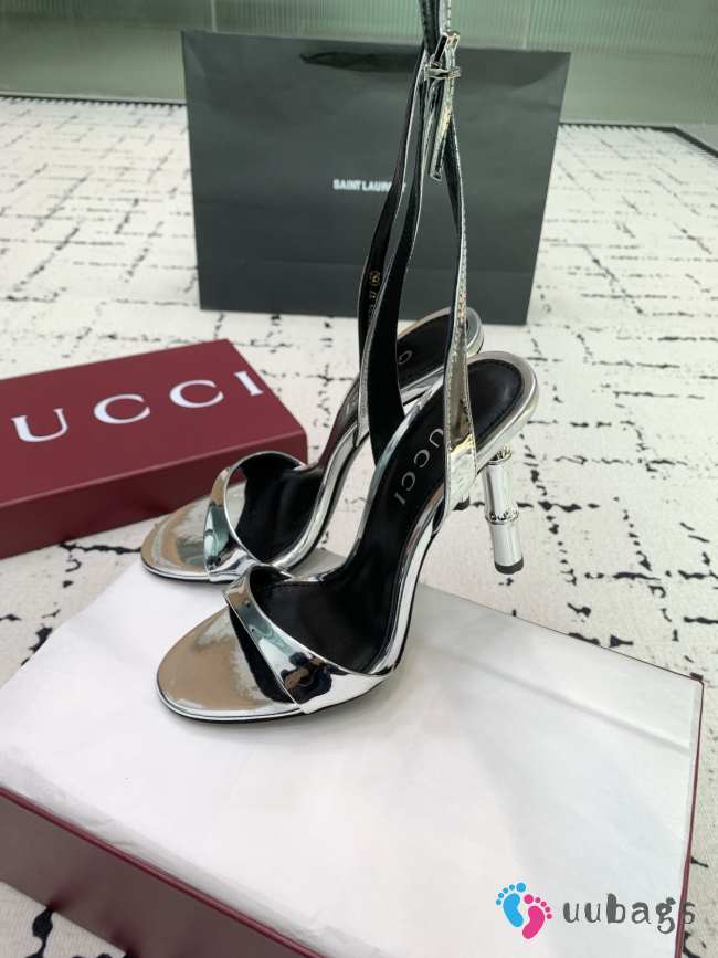 Uubags Gucci slingback sandal silver metallic laminated leather heel 10.5cm - 1
