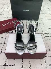 Uubags Gucci slingback sandal silver metallic laminated leather heel 10.5cm - 4