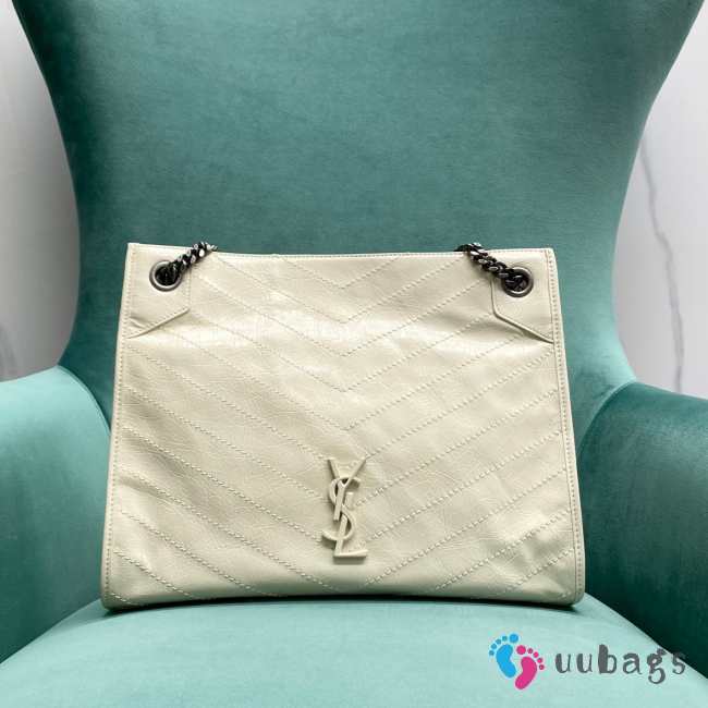 Uubags YSL Niki shopping bag in white vintage calf leather with white buckle 33x26x11cm - 1
