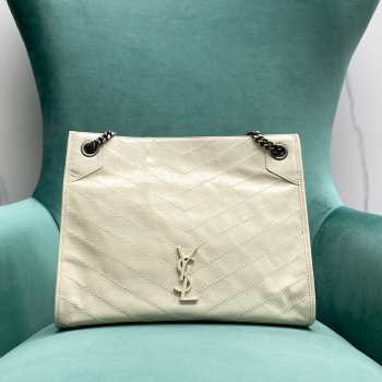 Uubags YSL Niki shopping bag in white vintage calf leather with white buckle 33x26x11cm