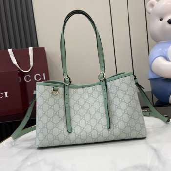 Uubags Gucci Emblem medium tote bag sage green GG monogram coated fabric 30x18x11cm