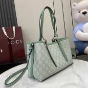 Uubags Gucci Emblem medium tote bag sage green GG monogram coated fabric 30x18x11cm - 6