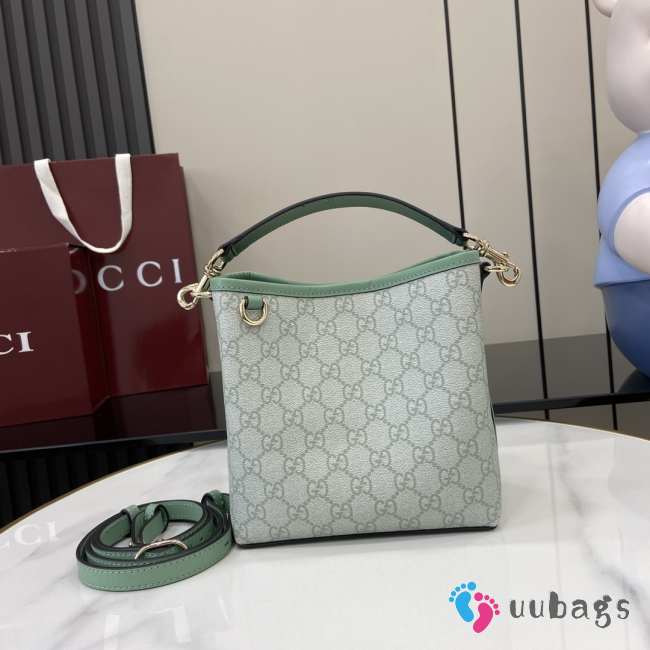 Uubags Gucci Emblem mini bucket green and white GG monogram coated fabric bag 19x18x11cm - 1