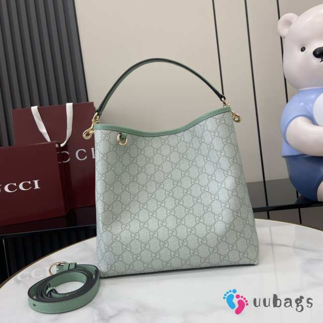 Uubags Gucci Emblem bucket green and white GG monogram coated fabric bag 25x25x15.5cm - 1