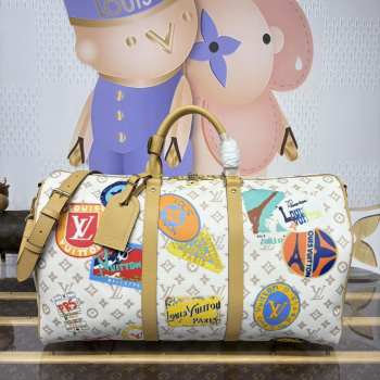 Uubags Louis Vuitton M14736 Keepall Bandouliere monogram dune coated canvas bag in white 50x29x23cm