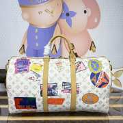 Uubags Louis Vuitton M14736 Keepall Bandouliere monogram dune coated canvas bag in white 50x29x23cm - 5