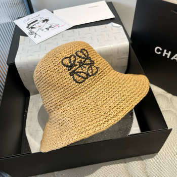 Uubags Loewe Paula's Ibiza Leather-trimmed Raffia Bucket Hat 01