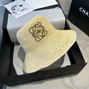 Uubags Loewe Paula's Ibiza Leather-trimmed Raffia Bucket Hat 02