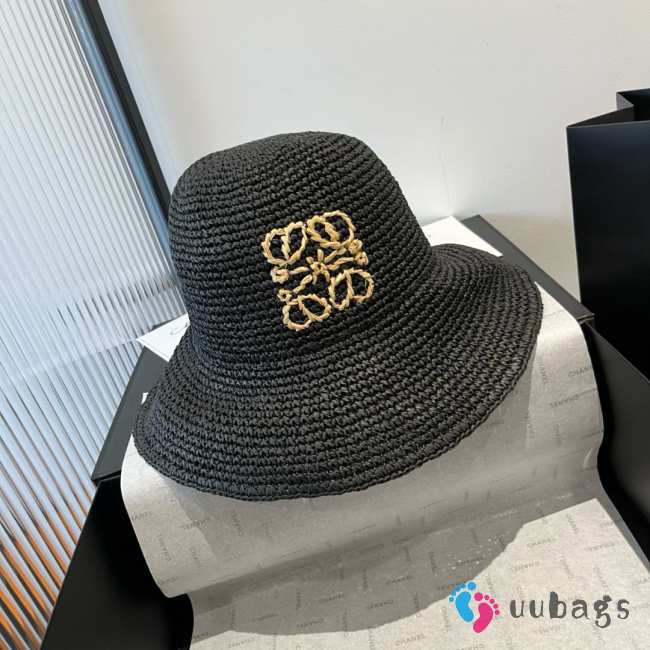 Uubags Loewe Paula's Ibiza Leather-trimmed Raffia Bucket Hat 03 - 1