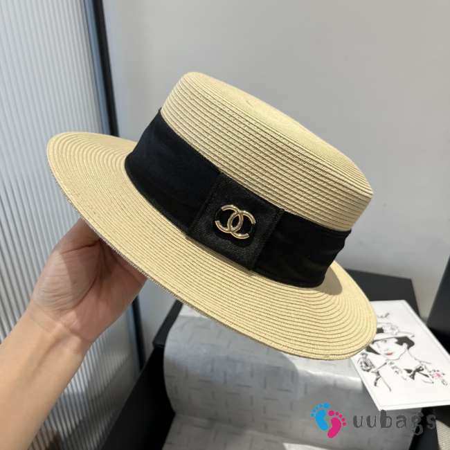 Uubags Chanel Hat Straw & Grosgrain Beige & Black - 1
