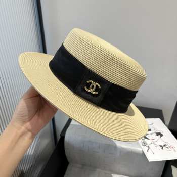 Uubags Chanel Hat Straw & Grosgrain Beige & Black