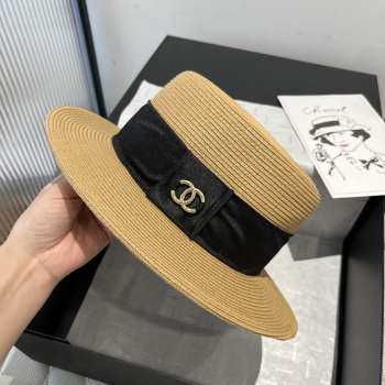 Uubags Chanel Hat Straw & Grosgrain Brown & Black