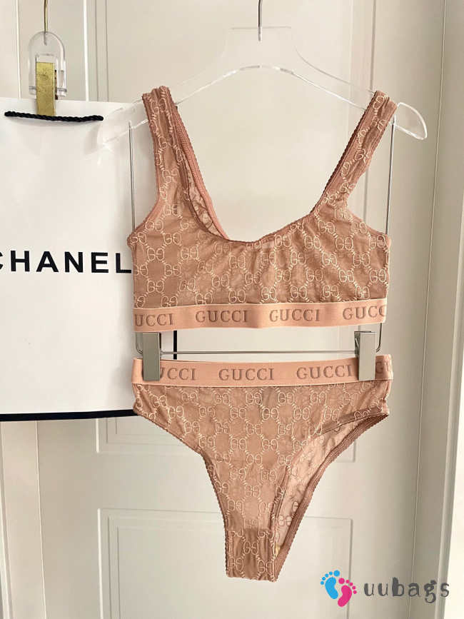 Uubags Gucci tulle pale pink GG embroidered tulle lingerie set - 1