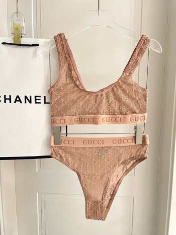 Uubags Gucci tulle pale pink GG embroidered tulle lingerie set