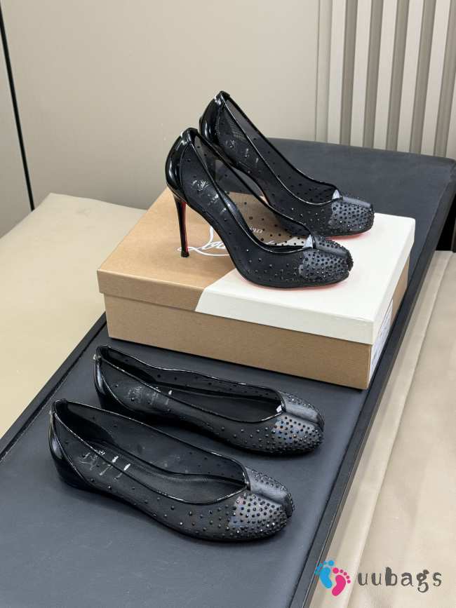 Uubags Louboutin Bridiela Una Strass 10cm Pumps - Strass mesh and patent calf leather - Black - 1