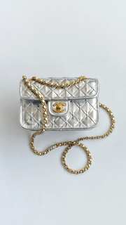Uubags Mini Flap Bag Metallic Braided Calfskin & Gold Metallic Silvery 13x19x5.5cm - 1