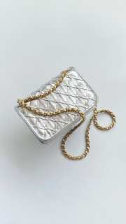 Uubags Mini Flap Bag Metallic Braided Calfskin & Gold Metallic Silvery 13x19x5.5cm - 6
